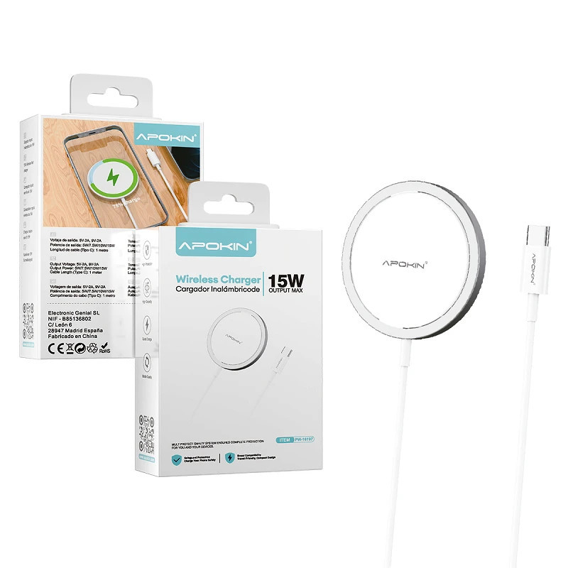Cargador MagSafe Inalámbrico 15W Apokin | Carga Rápida y Ultra Delgado Cargador MagSafe Inalámbrico 15W Apokin | Carga Rápida y Ultra Delgado