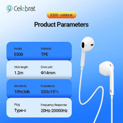 Auriculares Tipo-C con Micrófono Celebrat E500 – Diseño Estilo Apple Blanco