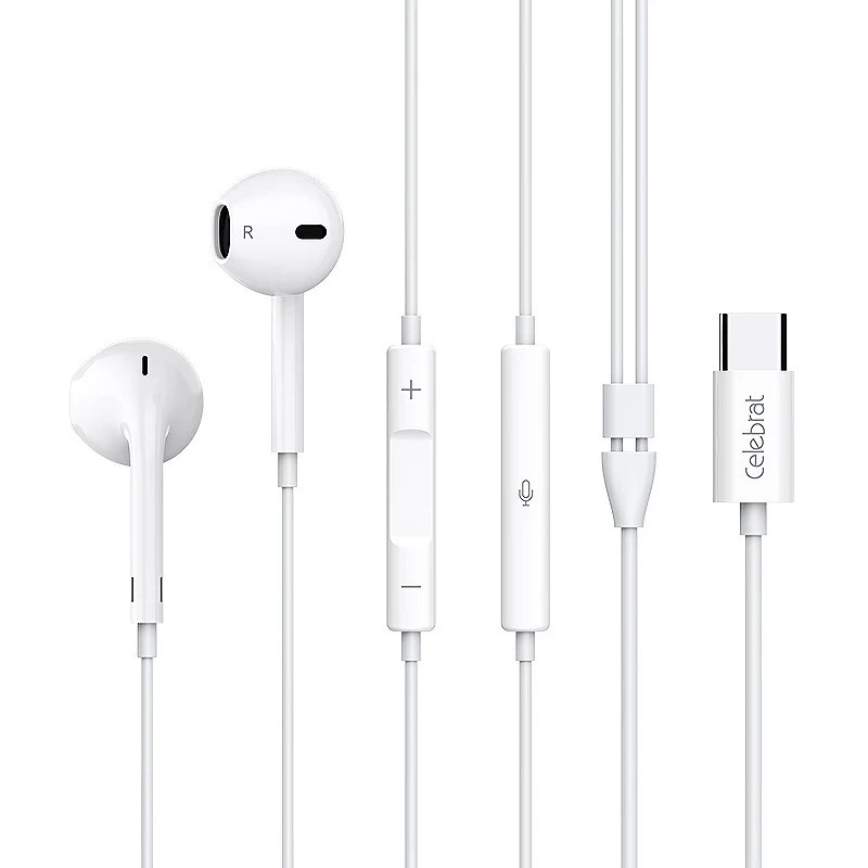 Auriculares Tipo-C con Micrófono Celebrat E500 – Diseño Estilo Apple Blanco