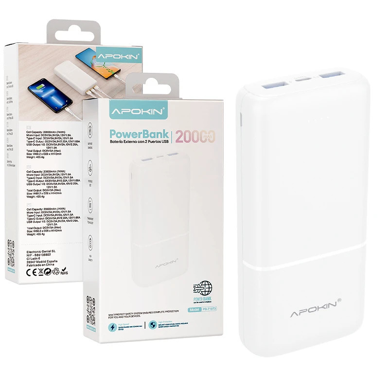 Power Bank 10,000mAh Blanco | 2 USB-A + 1 USB-C PD Carga Rápida Power Bank 10,000mAh Blanco | 2 USB-A + 1 USB-C PD Carga Rápida