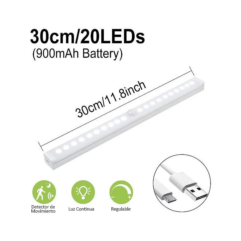 Lámpara LED 30cm con Sensor de Movimiento | Luz Potente a Batería Lámpara LED 30cm con Sensor de Movimiento | Luz Potente a Batería